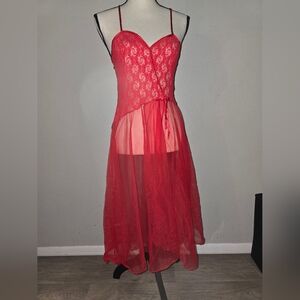 Red Lace & Sheer Maxi Slip Nightgown